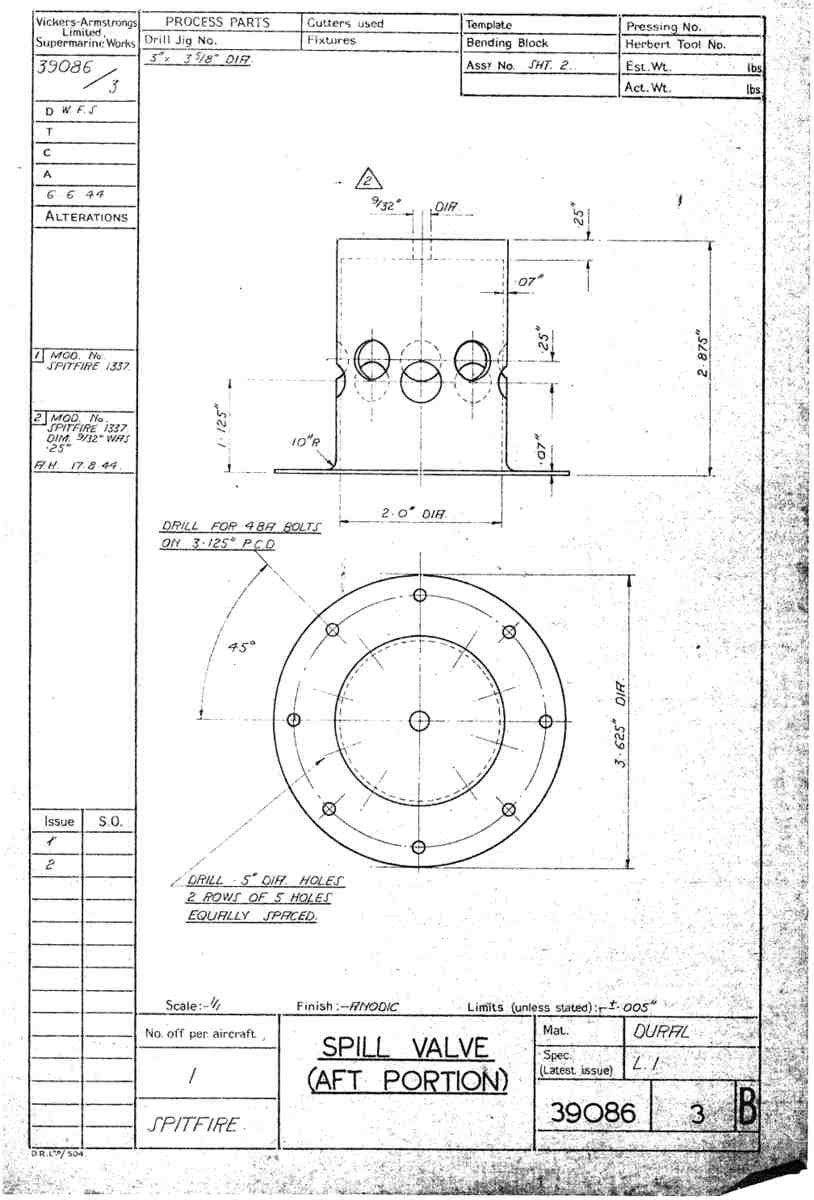 Spitfire Type 390 Mk XIX Blueprints 39086 3 B Spill Valve Aft Portion A4 Photo Print