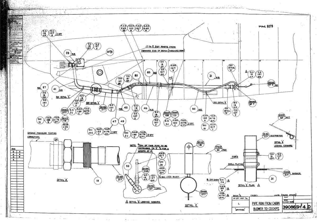 Spitfire Type 390 Mk XIX Blueprints 39086 4 D Pipe Run From Cabin Blower to Cockpit A4 Photo Print