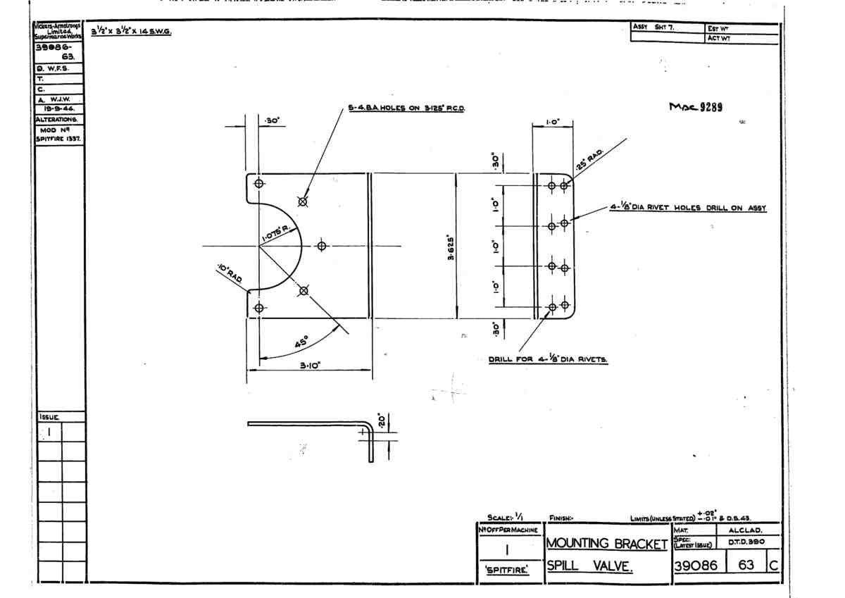 Spitfire Type 390 Mk XIX Blueprints 39086 63 C Mounting Bracket Spill Valve A4 Photo Print