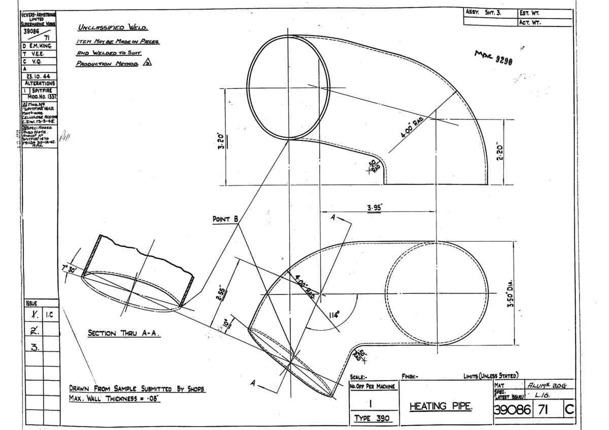 Spitfire Type 390 Mk XIX Blueprints 39086 71 C Heating Pipe A4 Photo Print