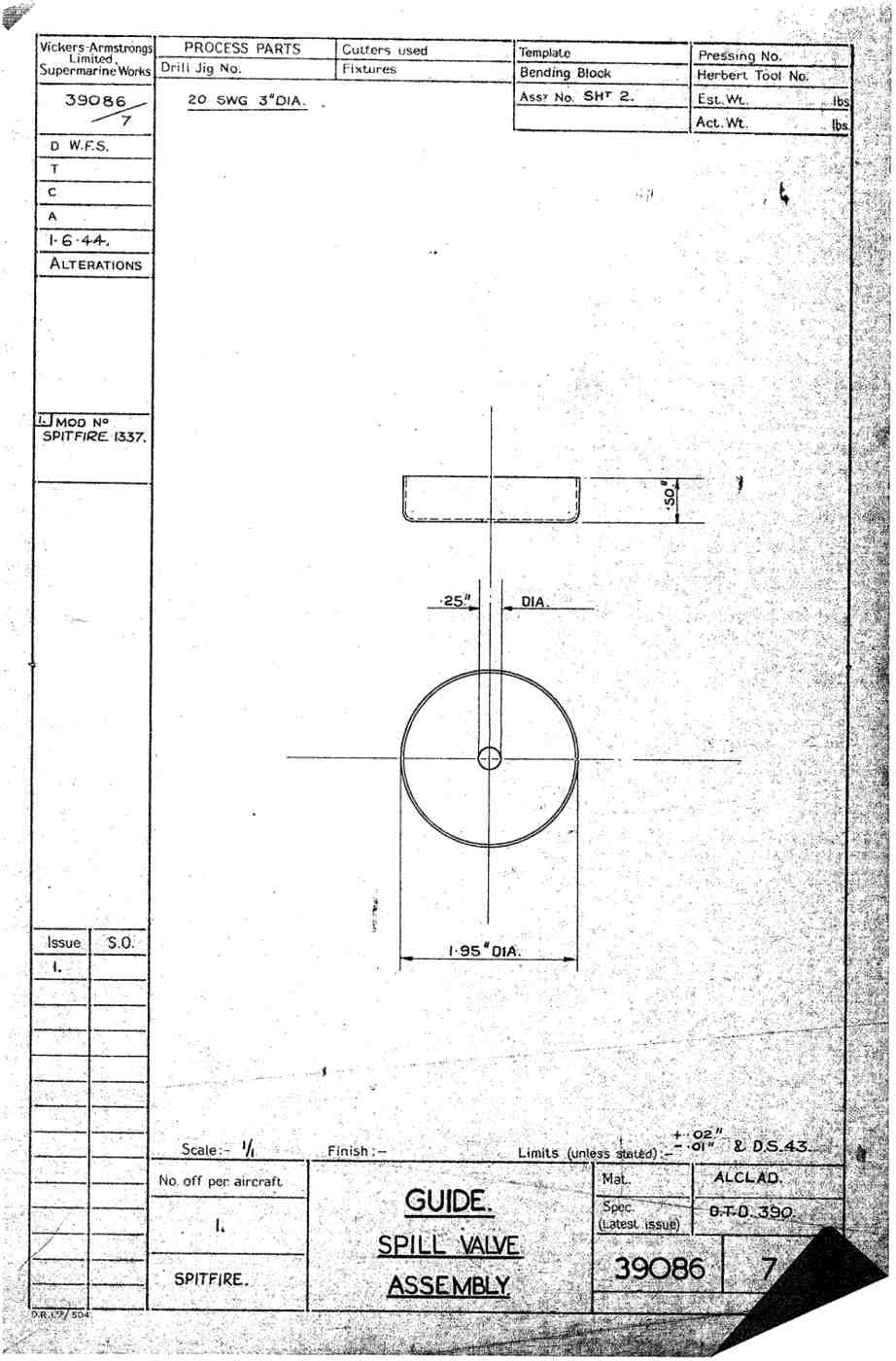 Spitfire Type 390 Mk XIX Blueprints 39086 7Guide spill valve Assembly A4 Photo Print
