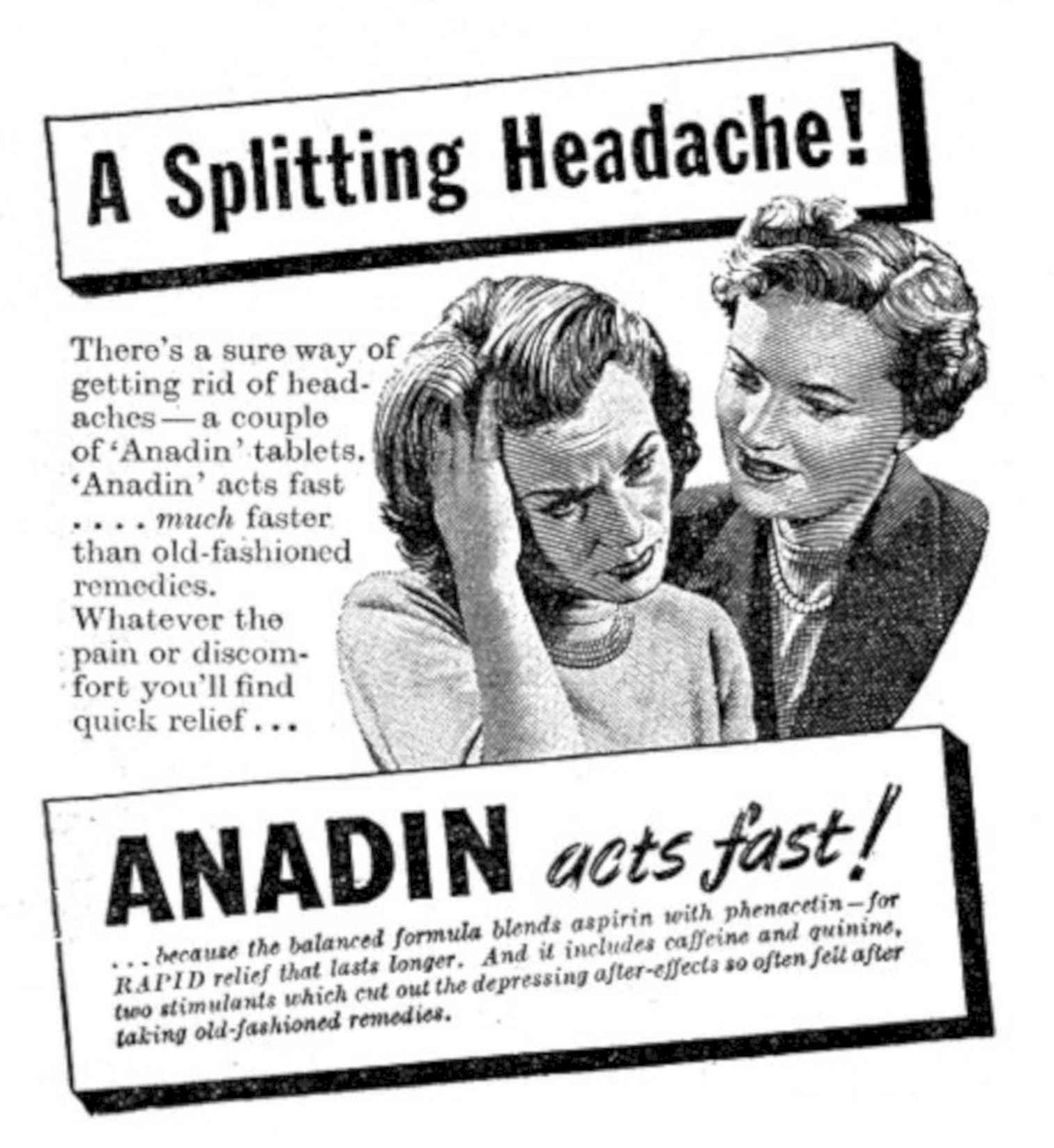 Splitting Headache Anadin 1950s Vintage Retro Advert Poster
