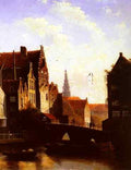 Spohler Jacob Jan Coenraad Figures on a bridge in a Dutch Town Part2 A4 Photo Print
