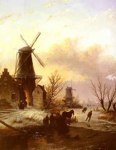 Spohler Jacob Jan Coenraad Figures on a bridge in a Dutch Town A4 Photo Print