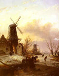 Spohler Jacob Jan Coenraad Figures on a bridge in a Dutch Town A4 Photo Print