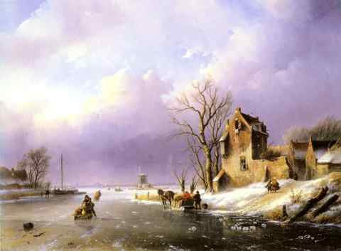 Spohler Jan Jacob Winter landscape With Figures On A Frozen River A4 Photo Print