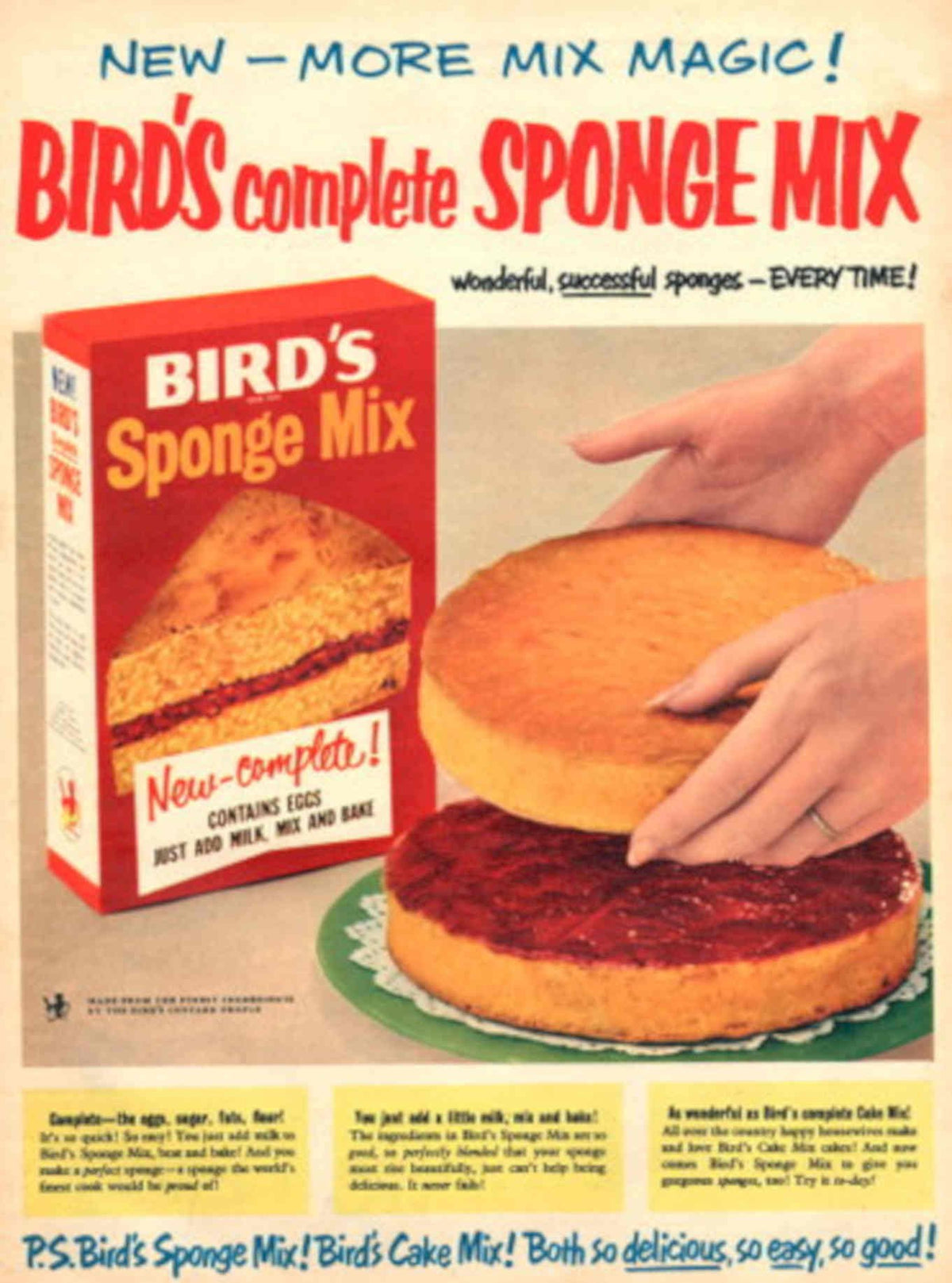 Sponge Cake Mix 1950s Vintage Retro Advert Poster
