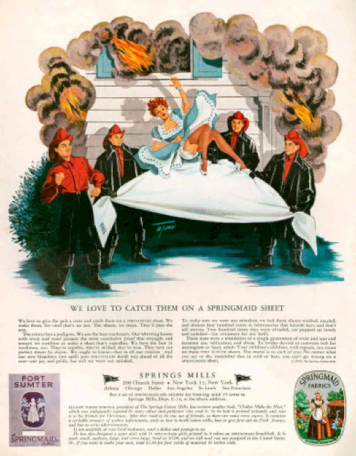 Springmaid Sheet Flames 1940s Vintage Retro Advert Poster