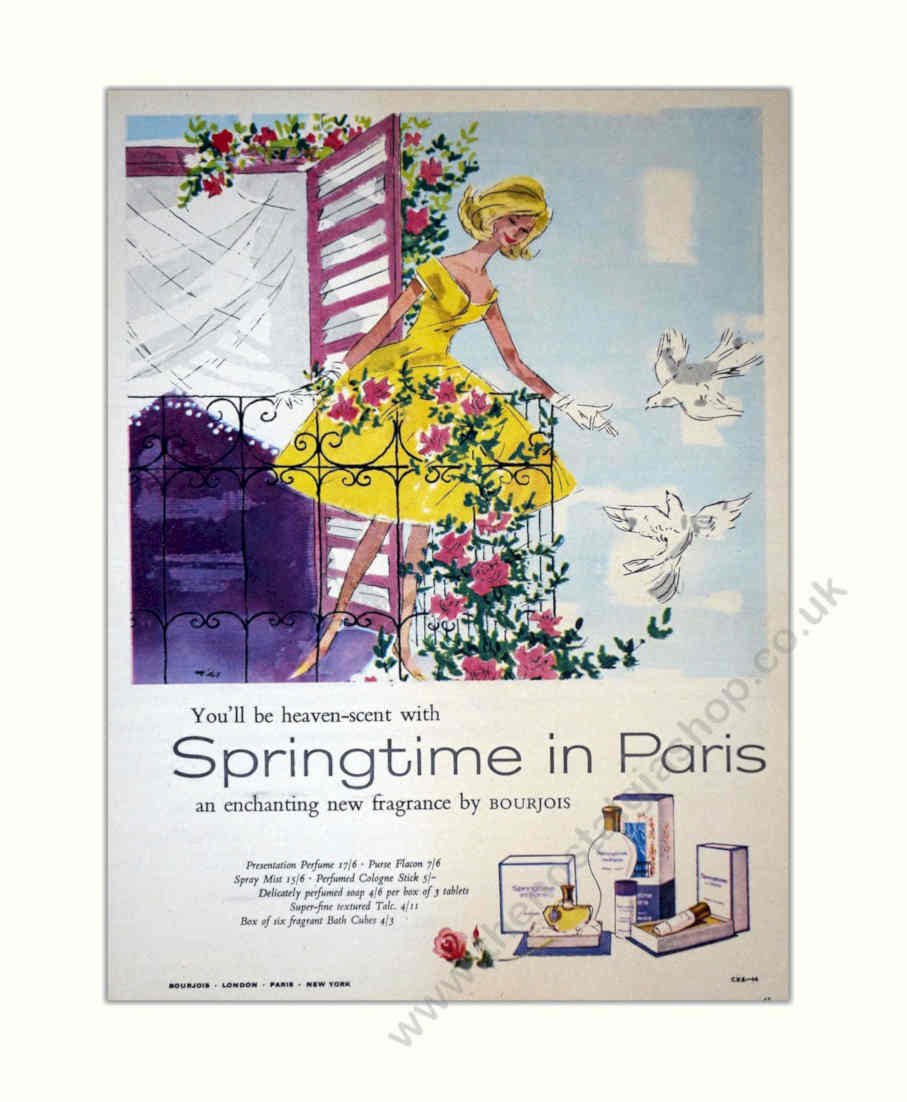 Springtime Paris Perfume Vintage Retro Advert Poster A4 Photo Print