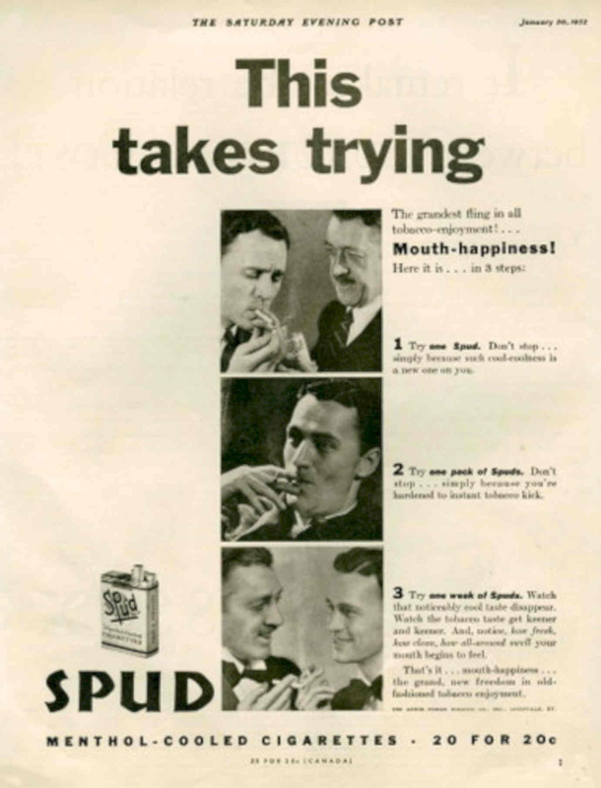 Spud Menthol Cigarettes 1930s Vintage Retro Advert Poster