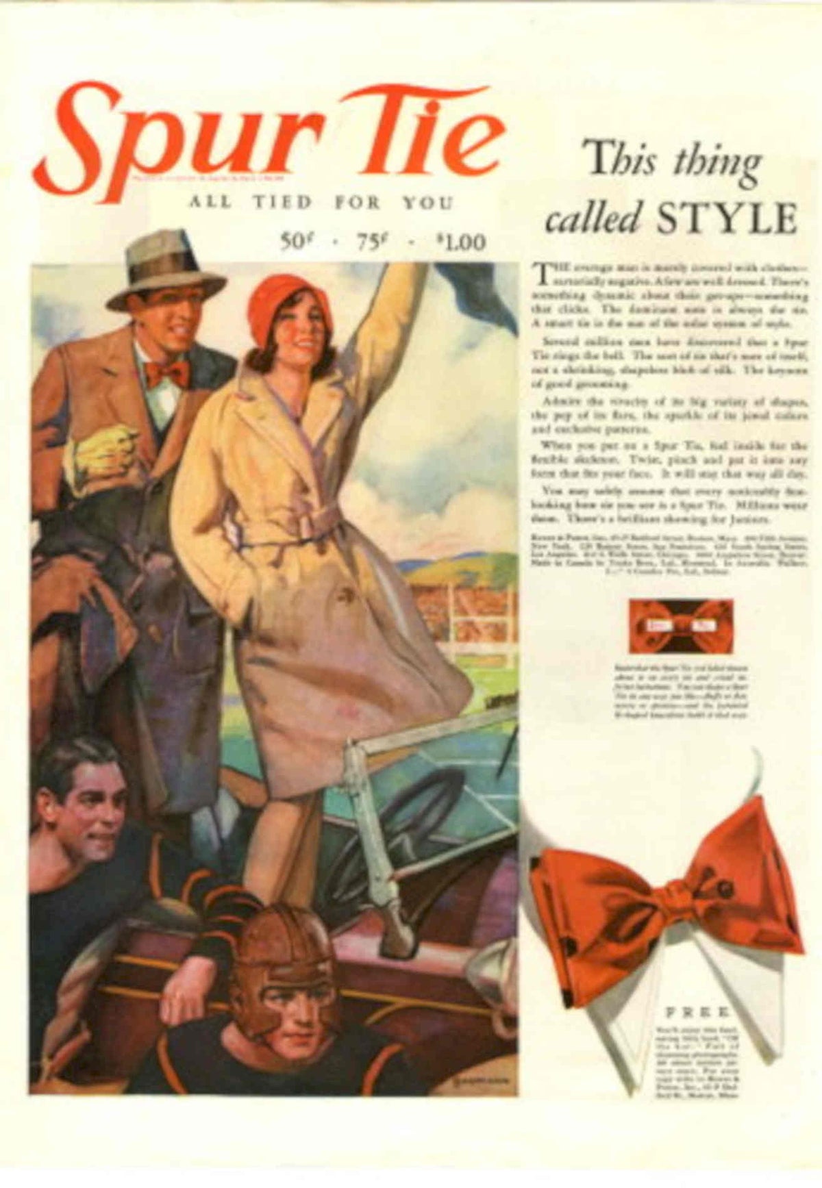 Spur Tie Men 1930s Vintage Retro Advert Poster
