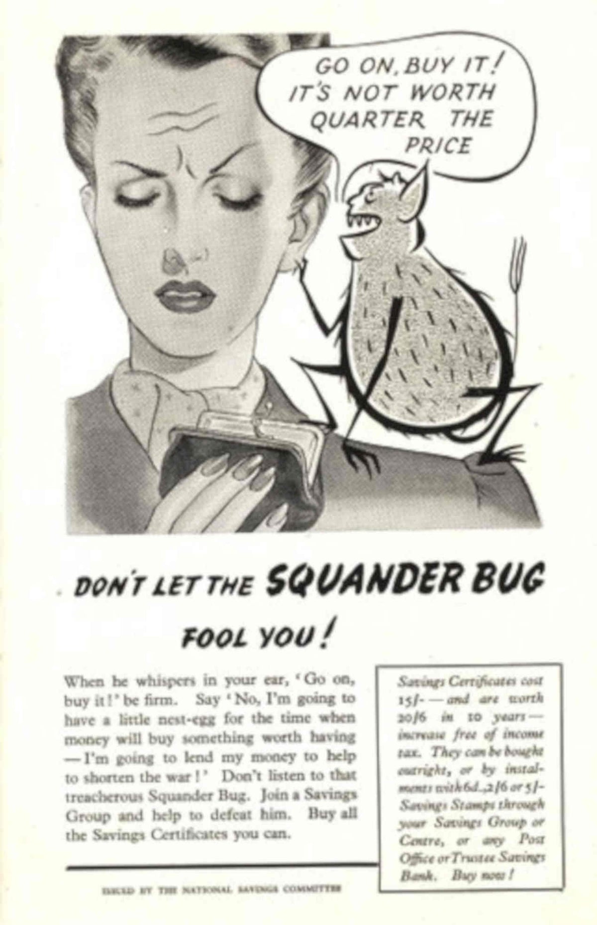Squander Bug Comic 1940s Vintage Retro Advert Poster