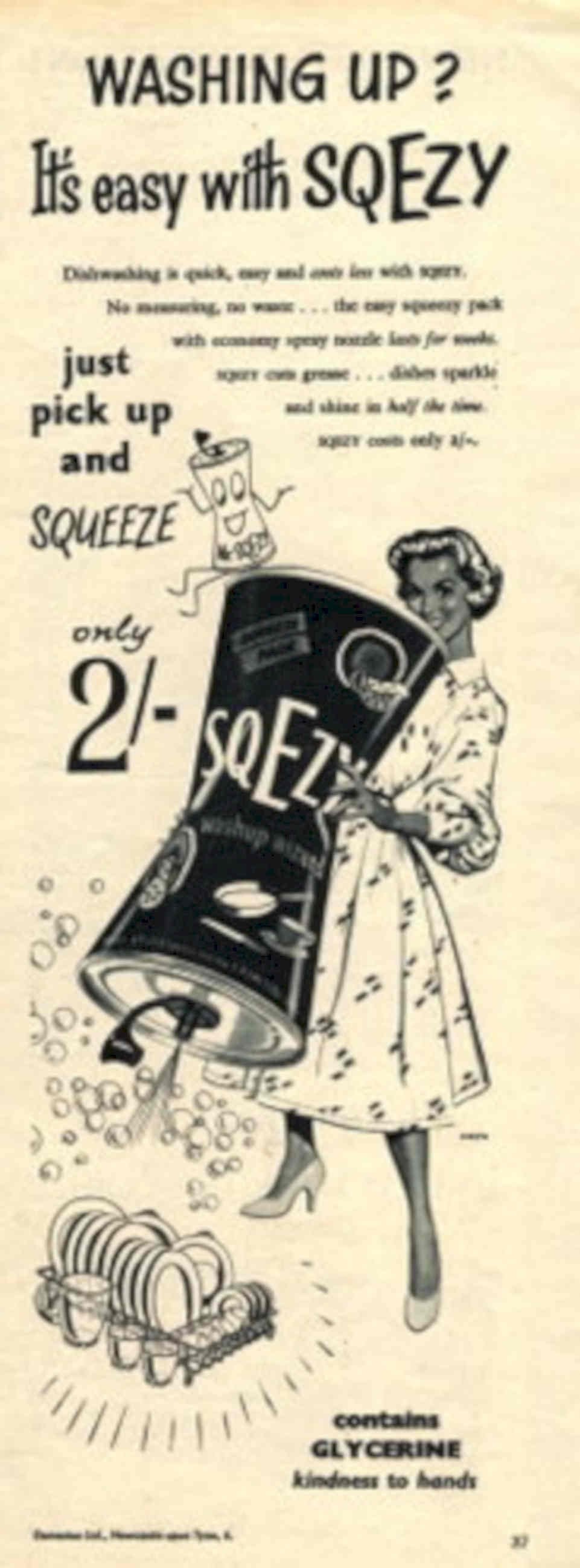 Squezy Dish Soap 1950s Vintage Retro Advert Poster