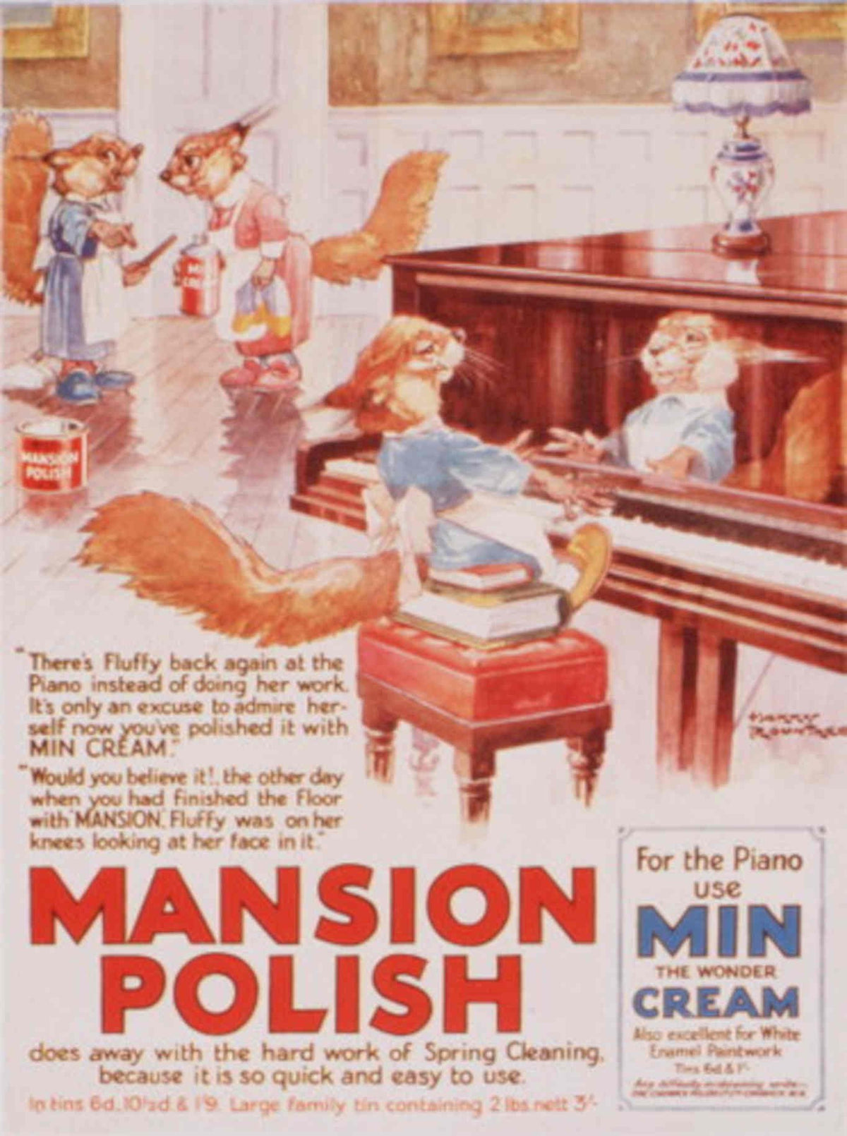 Squirrel Piano Polish 1930s Vintage Retro Advert Poster