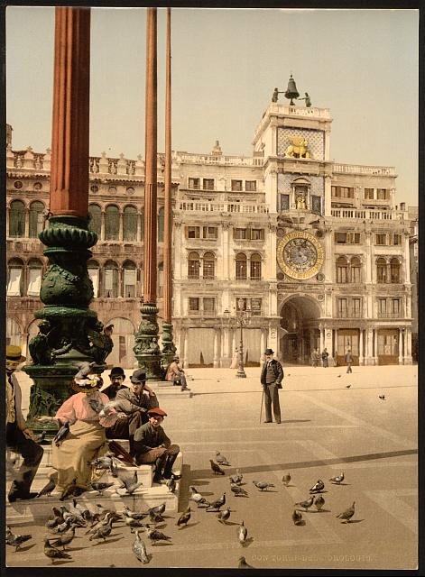 St Marks Place and Clock Venice Vintage A4 Photo Print