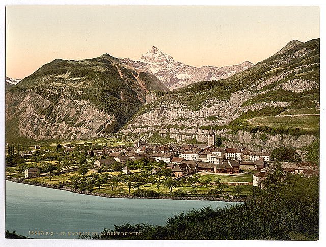 St Maurice and Dent du Midi Valais Alps of Vintage A4 Photo Print