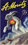 St Moritz Rabbit 1950s Vintage Retro Advert Poster