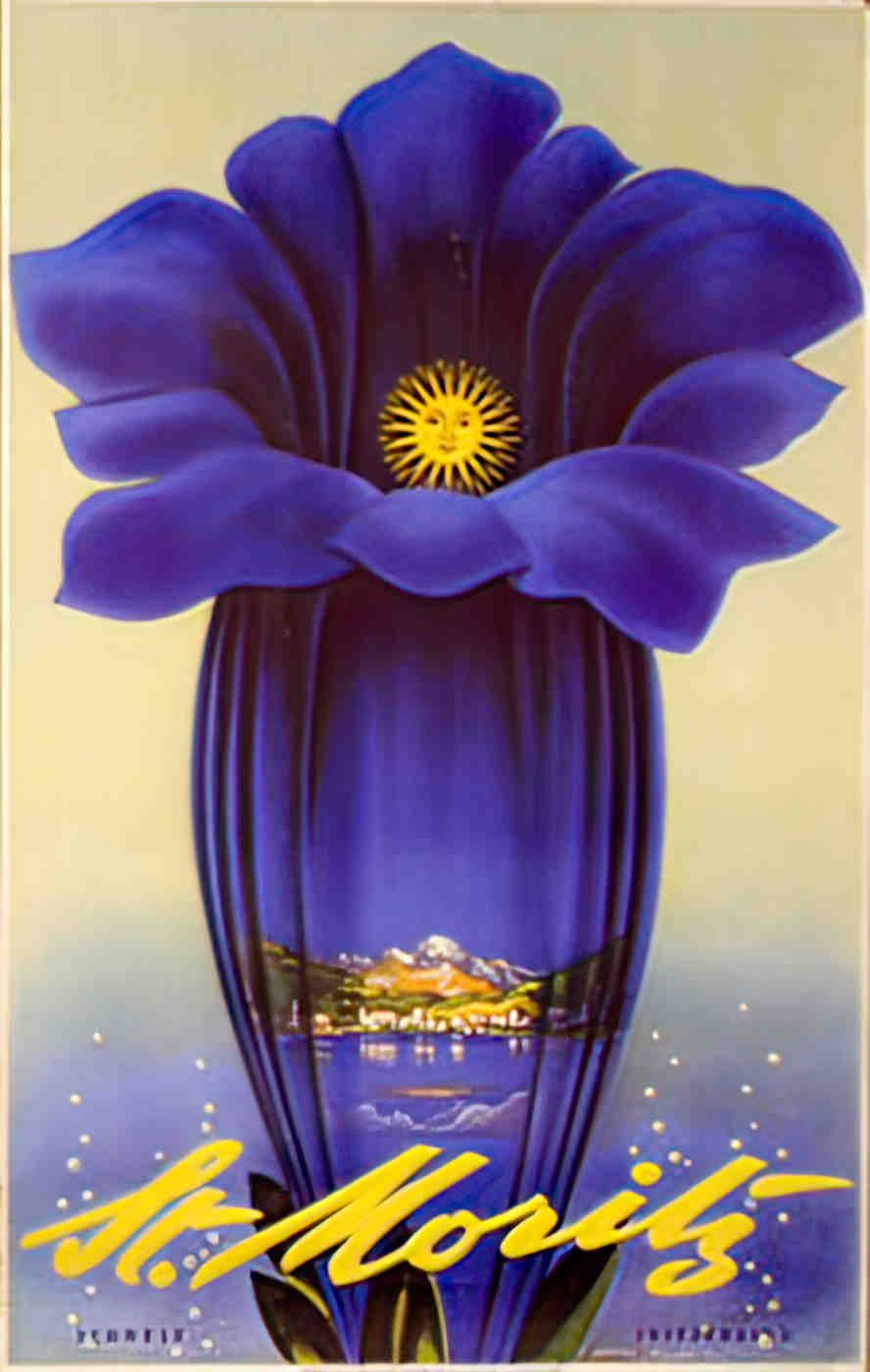 StMoritzBluFlower Advert A4 Photo Print