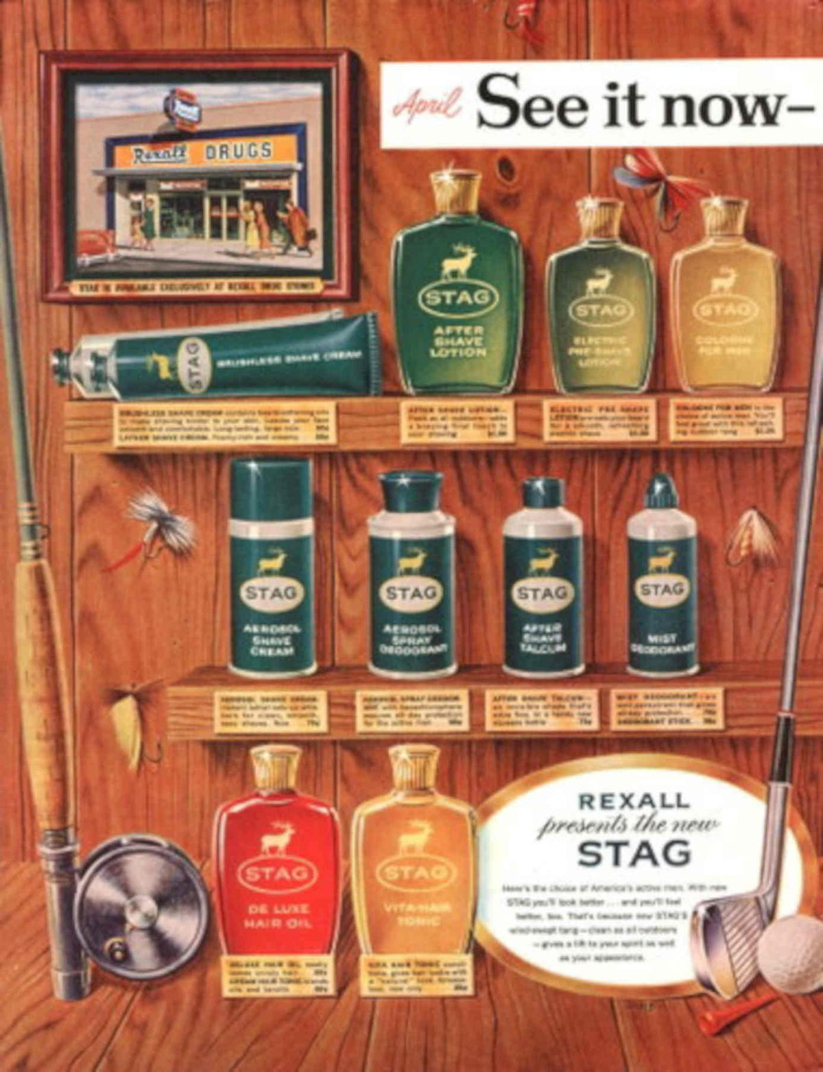 Stag Grooming Rexall 1940s Vintage Retro Advert Poster