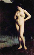 Standing Nude Before The Lake A4 Photo Print