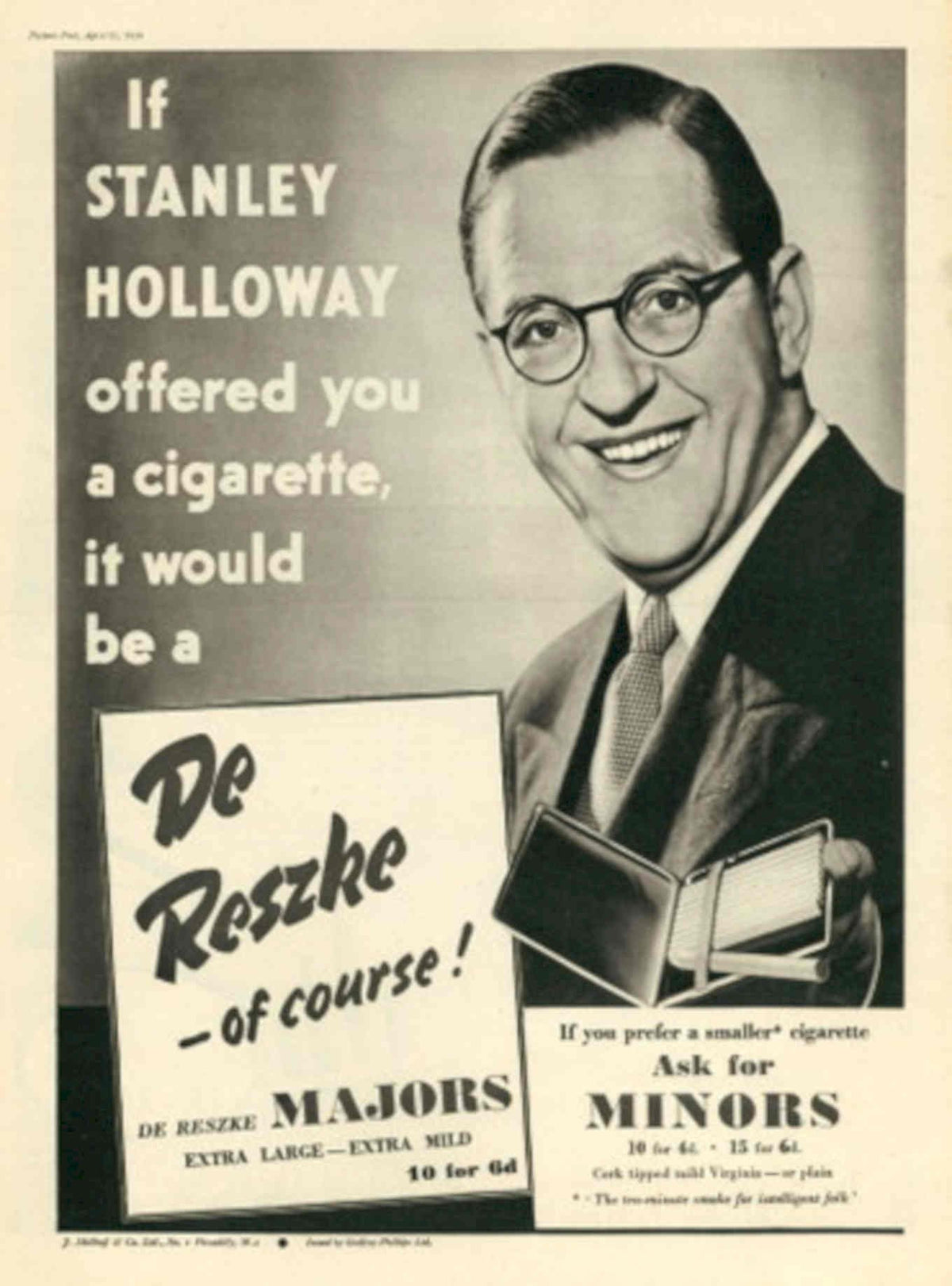 Stanley Holloway Cigarettes 1930s Vintage Retro Advert Poster