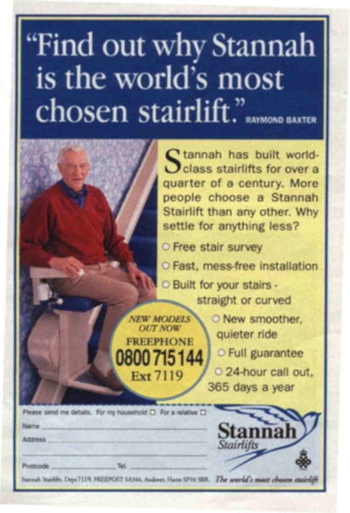 Stannah Stairlifts Promotion Vintage Retro Advert Poster A4 Photo Print