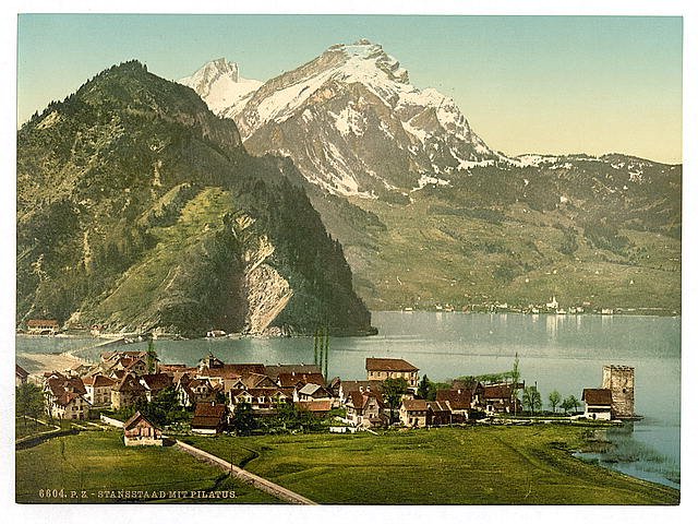 Stanstaad and Pilatus Lake Lucerne Vintage A4 Photo Print