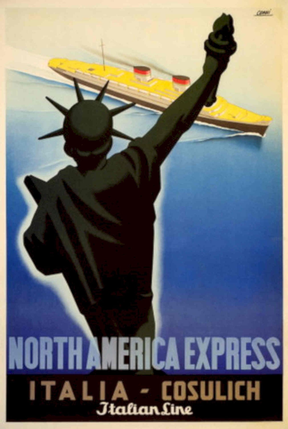 Statue Liberty Italy 1930s Vintage Retro Advert Poster