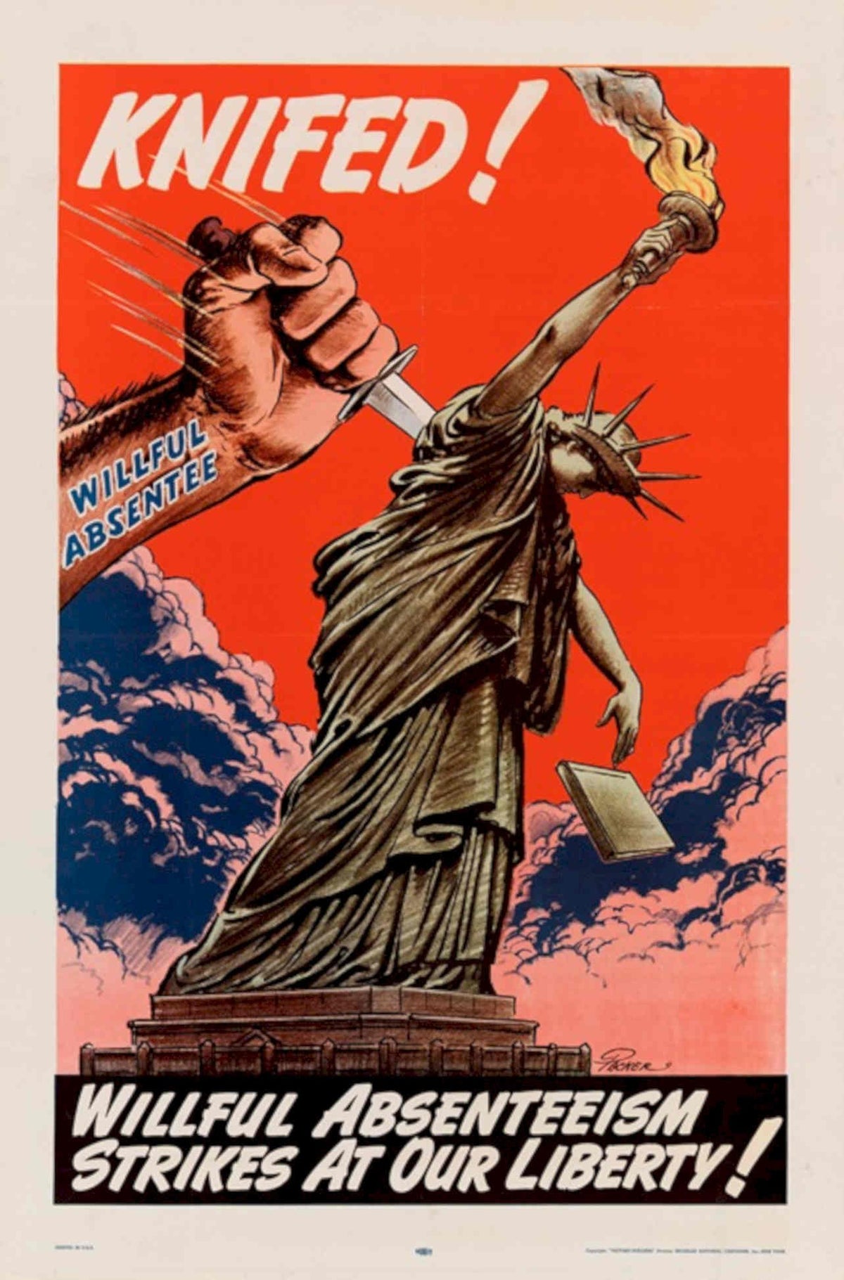 Statue Liberty Knife American World War II Advert Poster