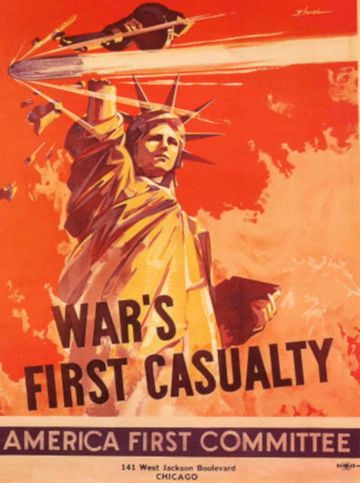 Statue Liberty War 1 1940s Vintage Retro Advert Poster