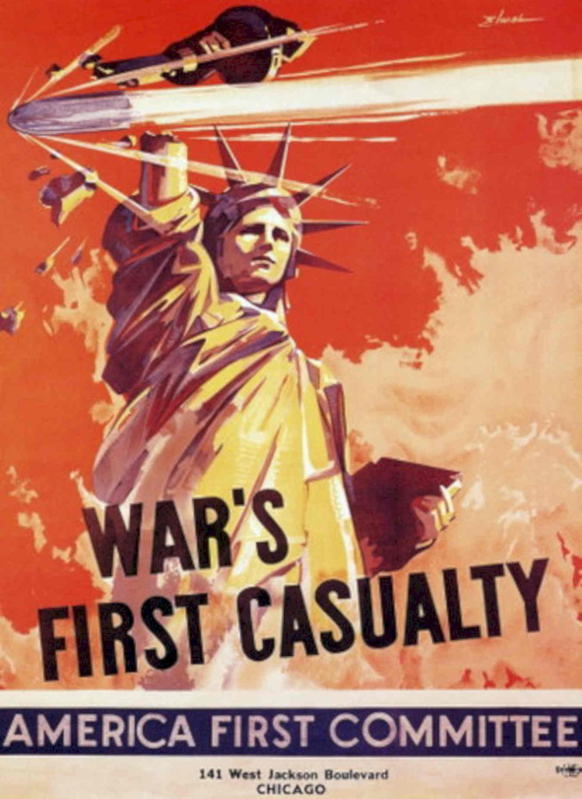 Statue Liberty War 2 1940s Vintage Retro Advert Poster
