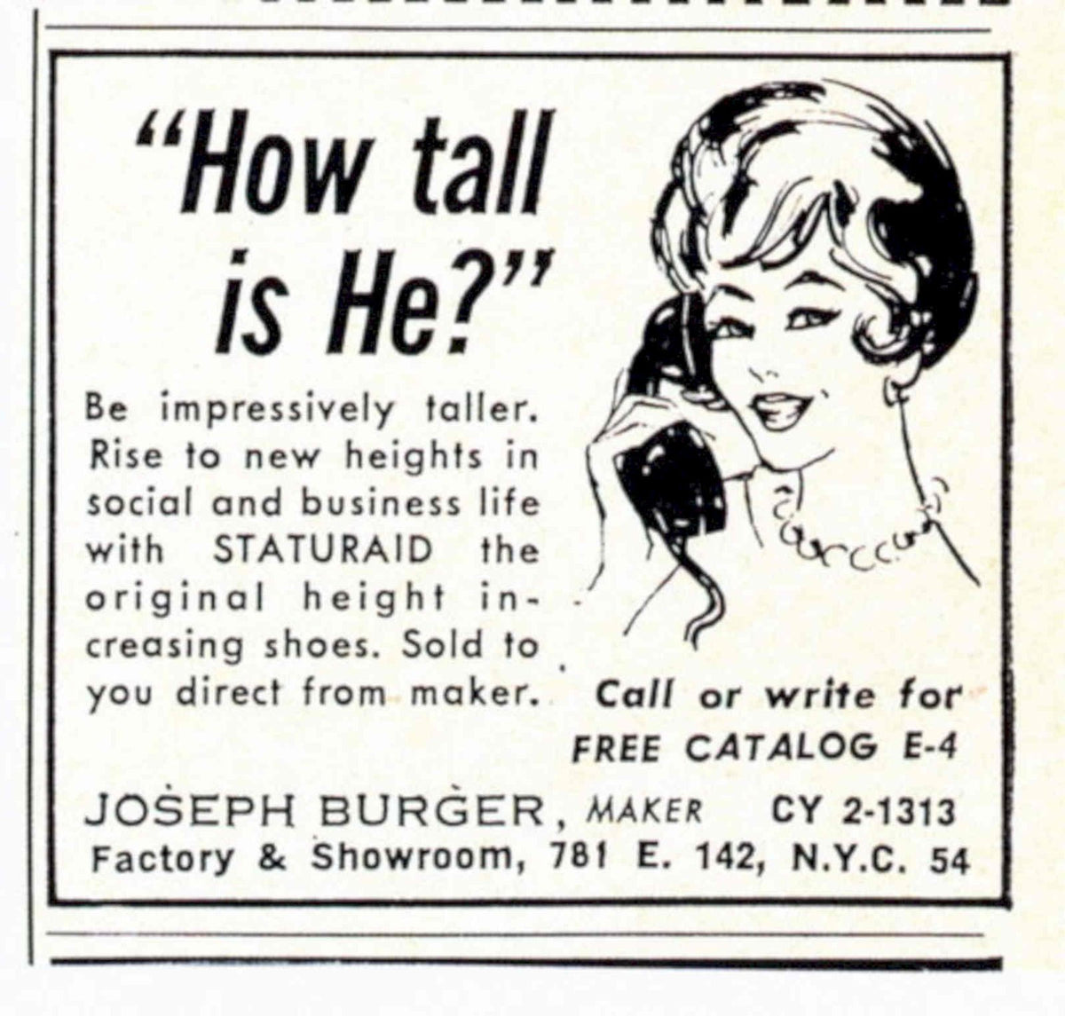 Staturaid Height Shoes 1950s Vintage Retro Advert Poster