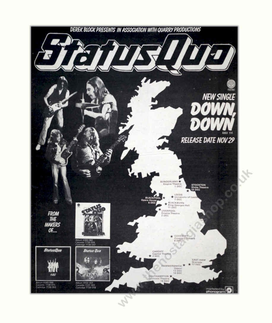 Status Quo Down Vintage Retro Advert Poster A4 Photo Print