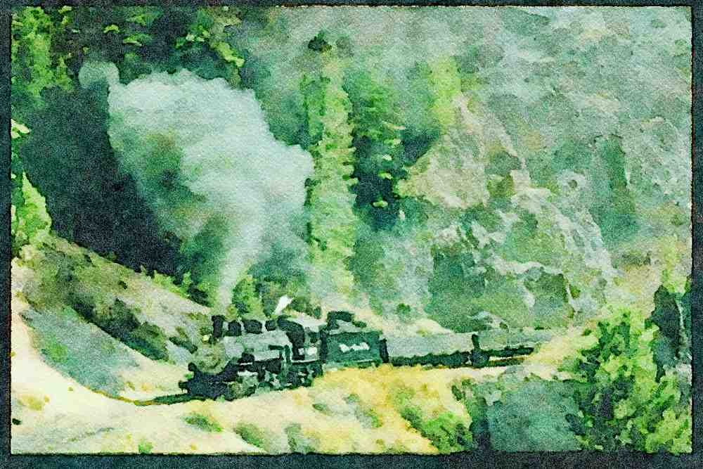 Steam Trains 182025 No. 497 Rounds Phantom Curve, C&TSRR A4 Limited Edition Watercolour Print