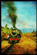 Steam Trains 182030 Extinct Volcanoes Form The Backdrop At Cibatu, Java A4 Limited Edition Watercolour Print