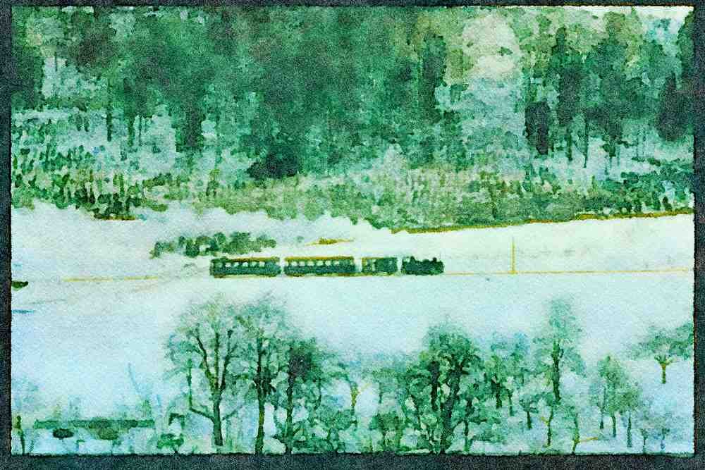 Steam Trains 182038 A Wintry Scene On The Steyrtahlbahn, Austria A4 Limited Edition Watercolour Print