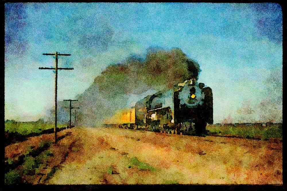 Steam Trains 182078 Union Pacific No. 8444 Powers A Train From Denver To Stirling A4 Limited Edition Watercolour Print