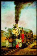 Steam Trains 182090 The Crew Pose For The Camera At Mirphur Khas, Pakistan A4 Limited Edition Watercolour Print