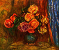 Still Life Roses Before A Blue Curtain Renoir A4 Photo Print