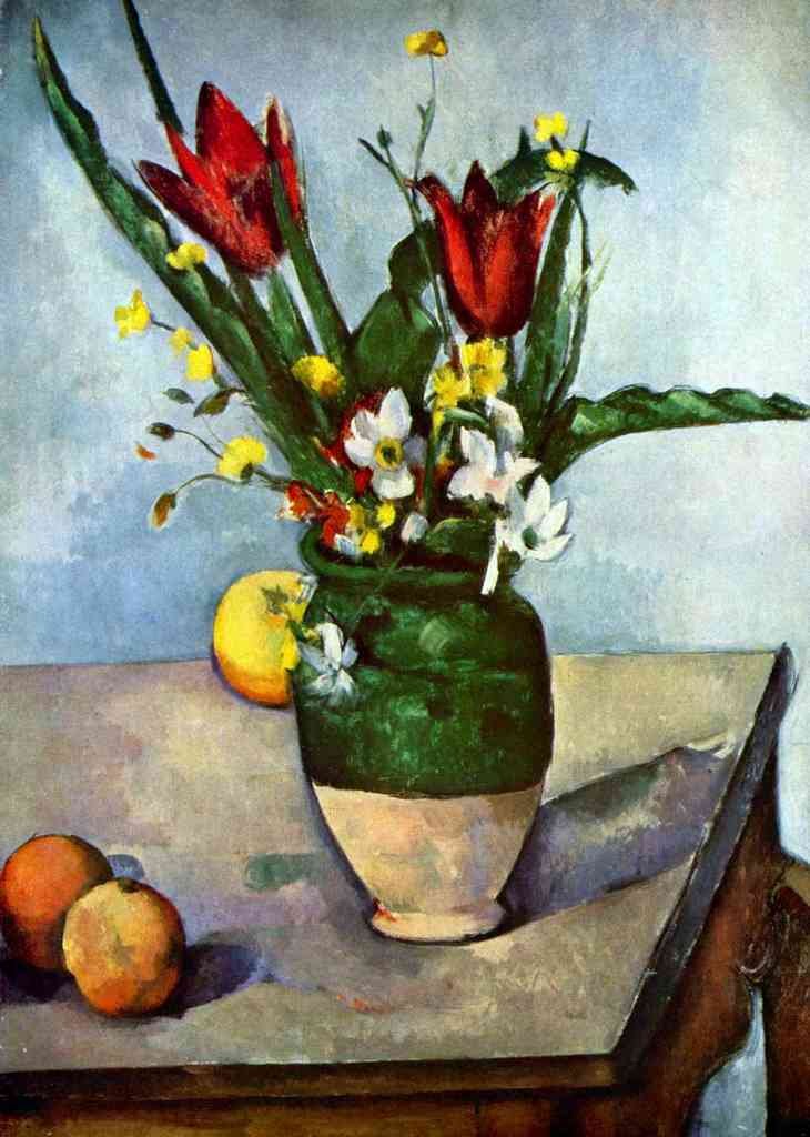 Still Life Tulips And Apples Cezanne A4 Photo Print