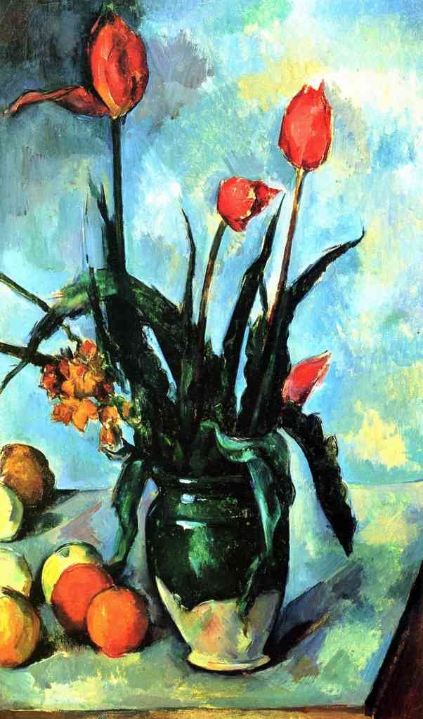 Still Life Vase With Tulips Cezanne Impressionism A4 Photo Print