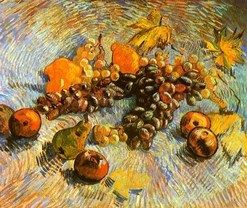 Still Life With Apples Pears Lemons And Grapes A4 Photo Print