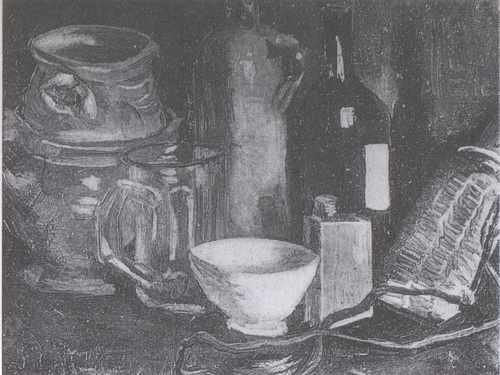 Still Life With Ceramic Dishes Beer Glass And Bottle Nuenen 1884 A4 Photo Print