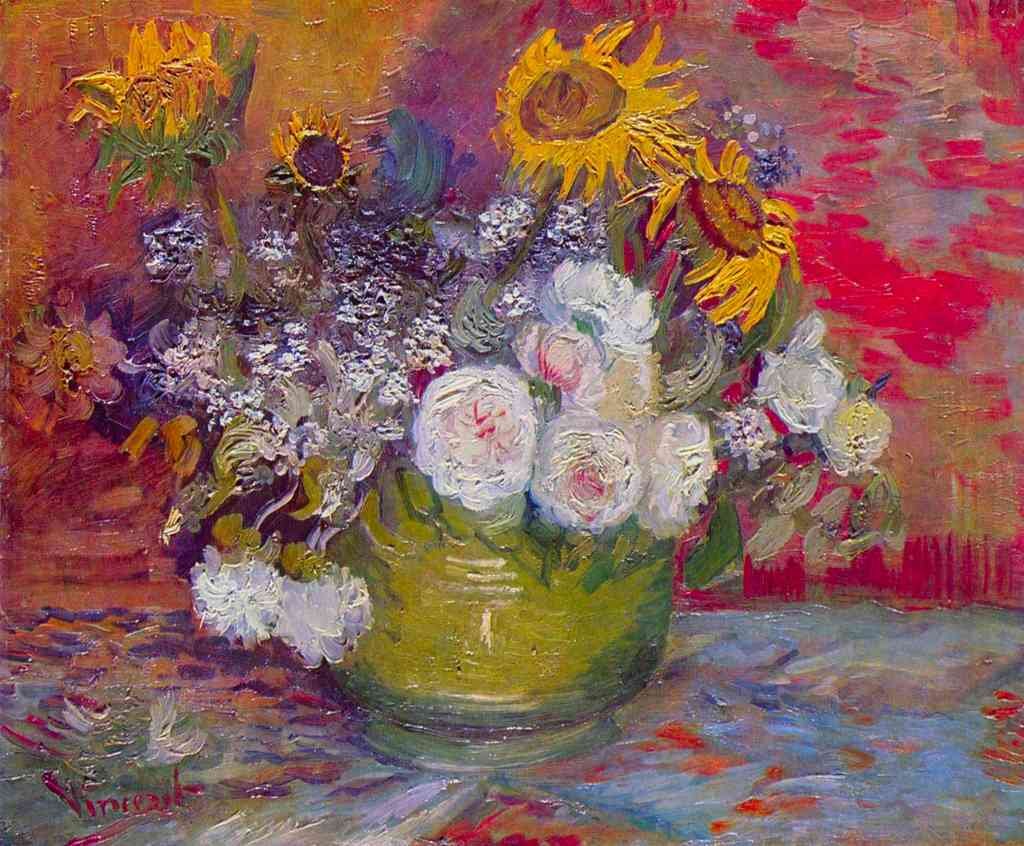 Still Life With Roses And Sunflowers Van Gogh A4 Photo Print