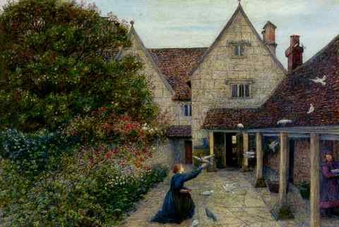 Stillman Marie Feeding The Doves At Kelmscott Manor Oxfordshire A4 Photo Print