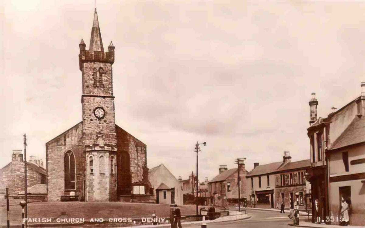 Stirlingshire Denny Parish Church and Cross 1950s Vintage A4 Photo Print
