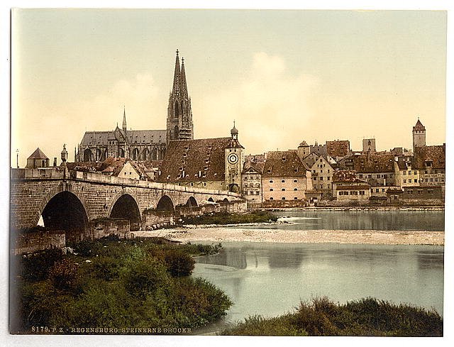 Stone Bridge and cathedral Ratisbon Bavaria Vintage A4 Photo Print