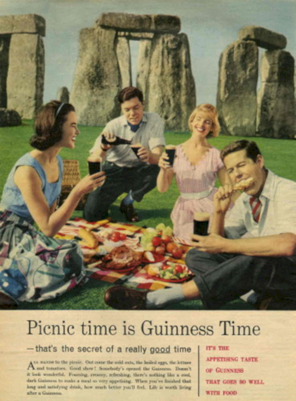 Stonehenge Guinness Picnic 1950s Vintage Retro Advert Poster