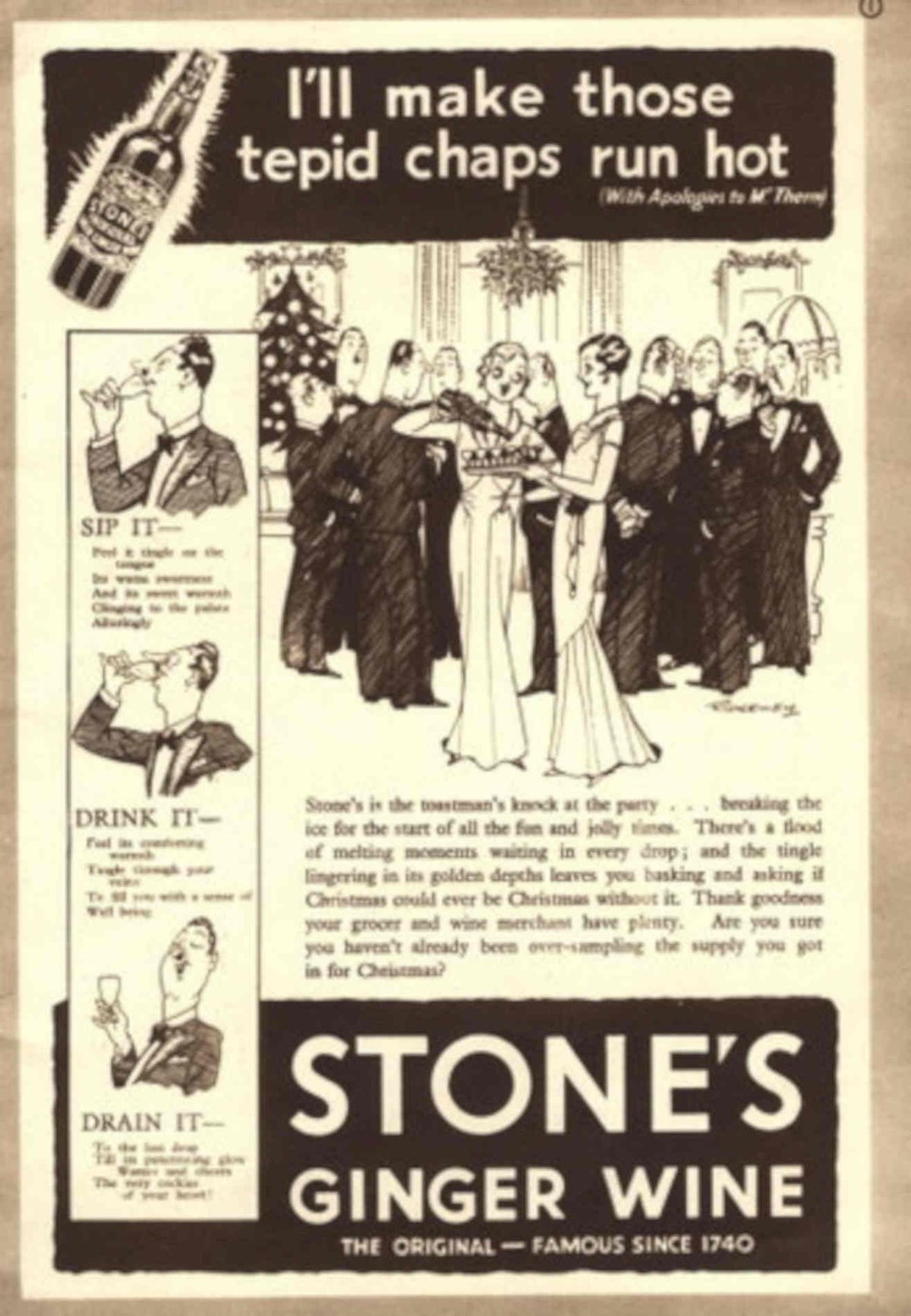 Stones Ginger Wine 1930s Vintage Retro Advert Poster