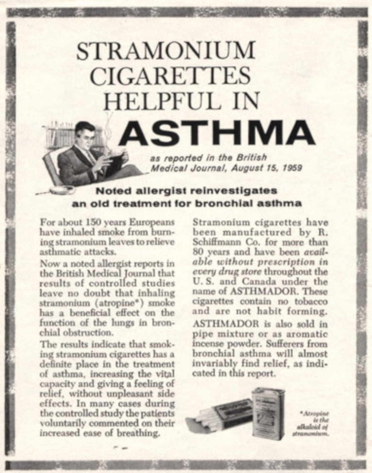Stramonium Asthma 1959 1960s Vintage Retro Advert